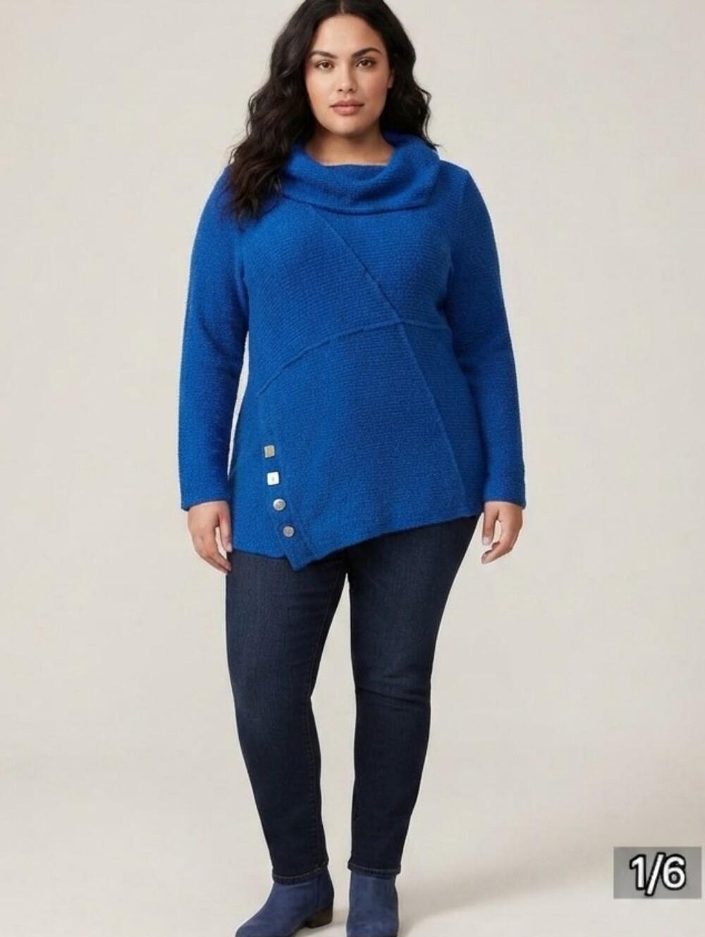 Ali Miles Plus Size Asymmetrical Cowl Neck Tunic Sweater Size 1X